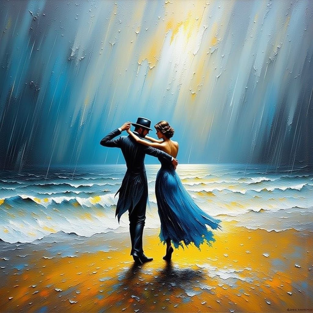 Rainy Beach Waltz in Impasto Style