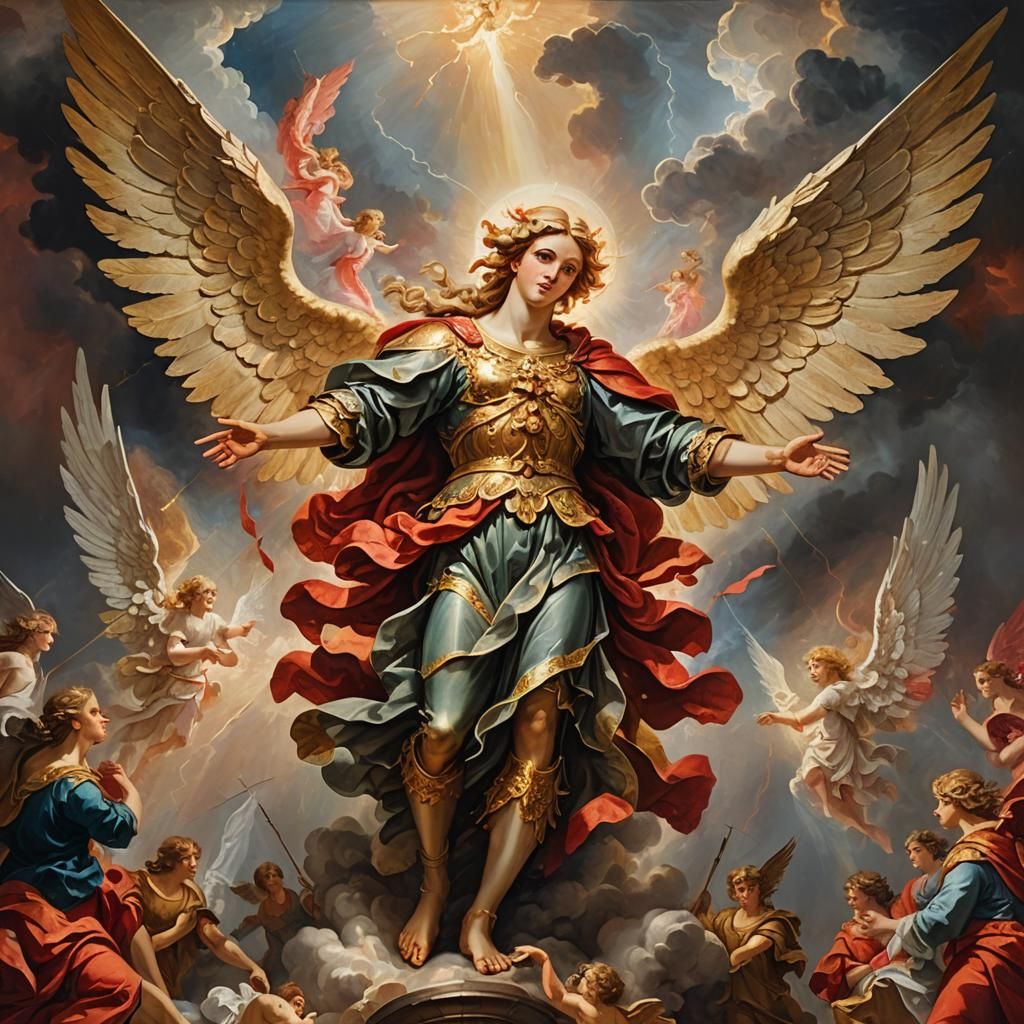 Epic Angelic Battle in Baroque Style