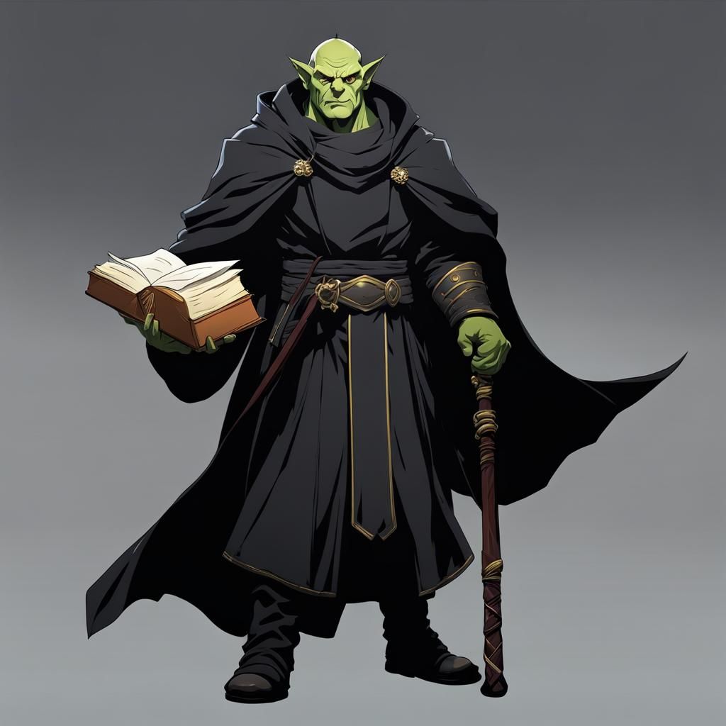 Anime Portrait of a Half-Orc Cleric with Staff