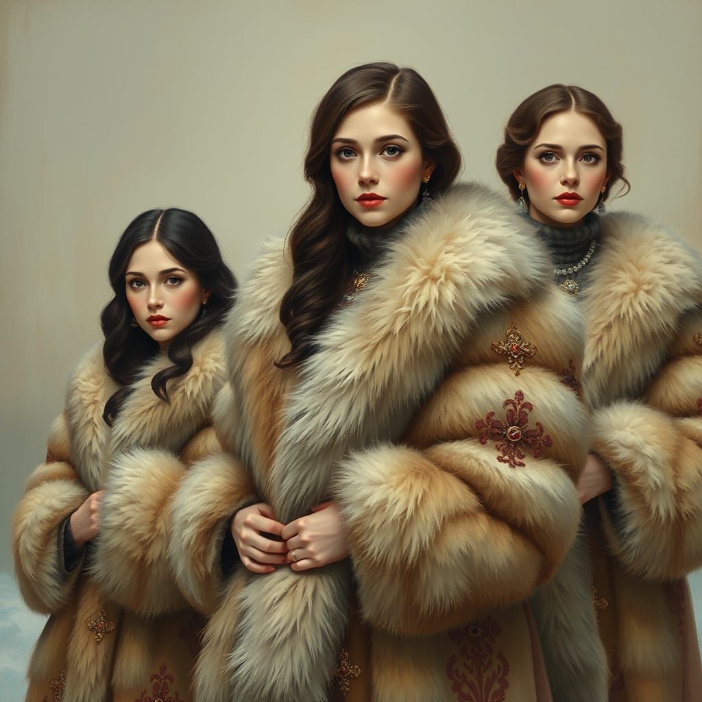 Ladies in Opulent Furs, Inspired by 19th-Century Russian Ari...