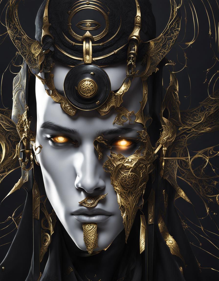 Futuristic Black Sorcerer with Gold Pattern