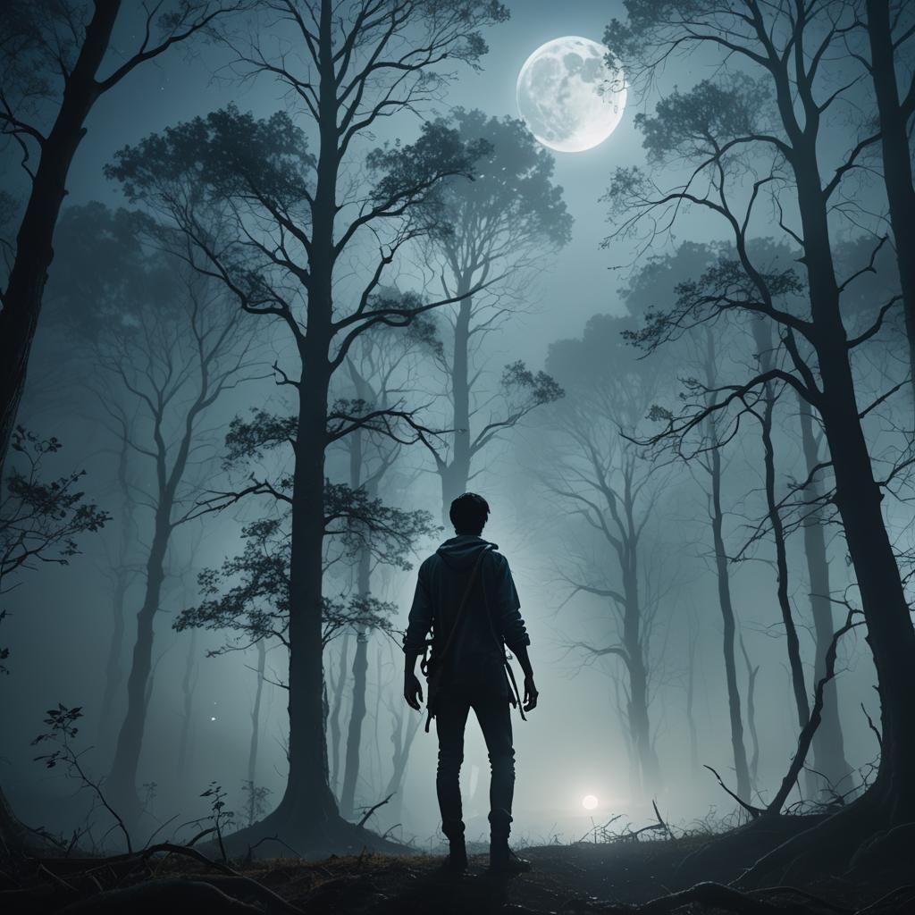 Ethereal Figure in Misty Forest, Digital Art