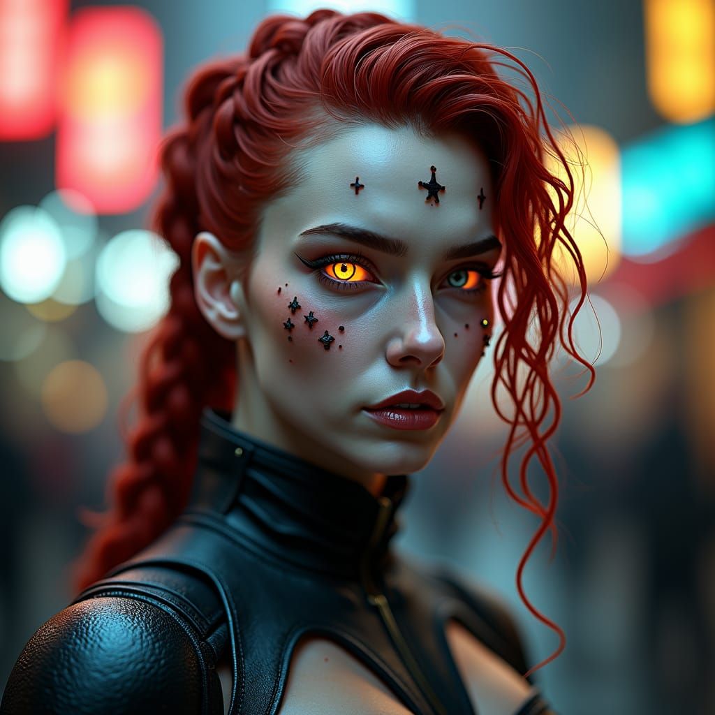 Fierce Warrior Woman with Braided Red Hair