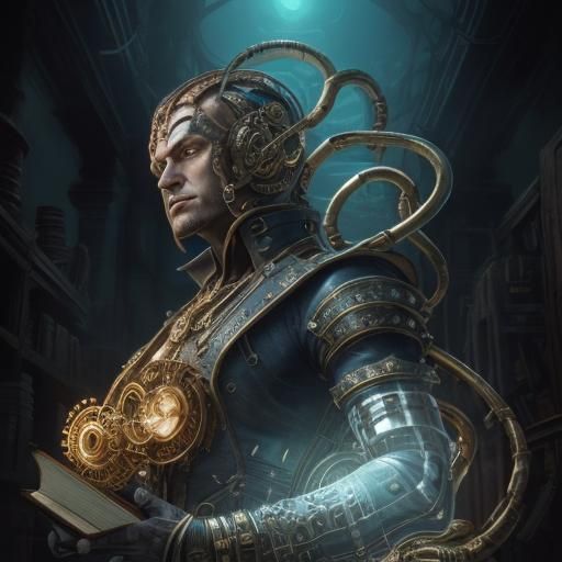 Steampunk Mechanical Snake Uncoils with Golden Gears