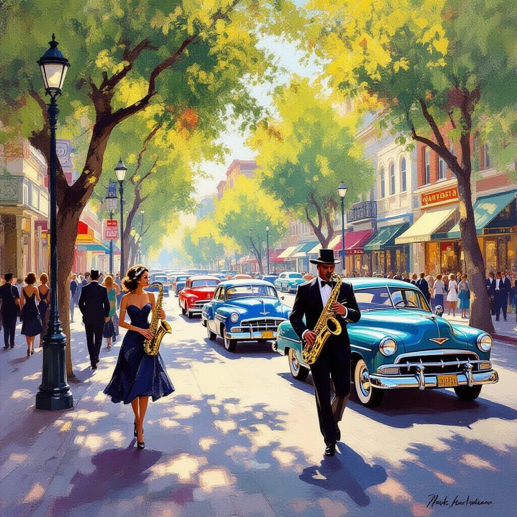 Hollywood Golden Age Street Scene in Impressionism