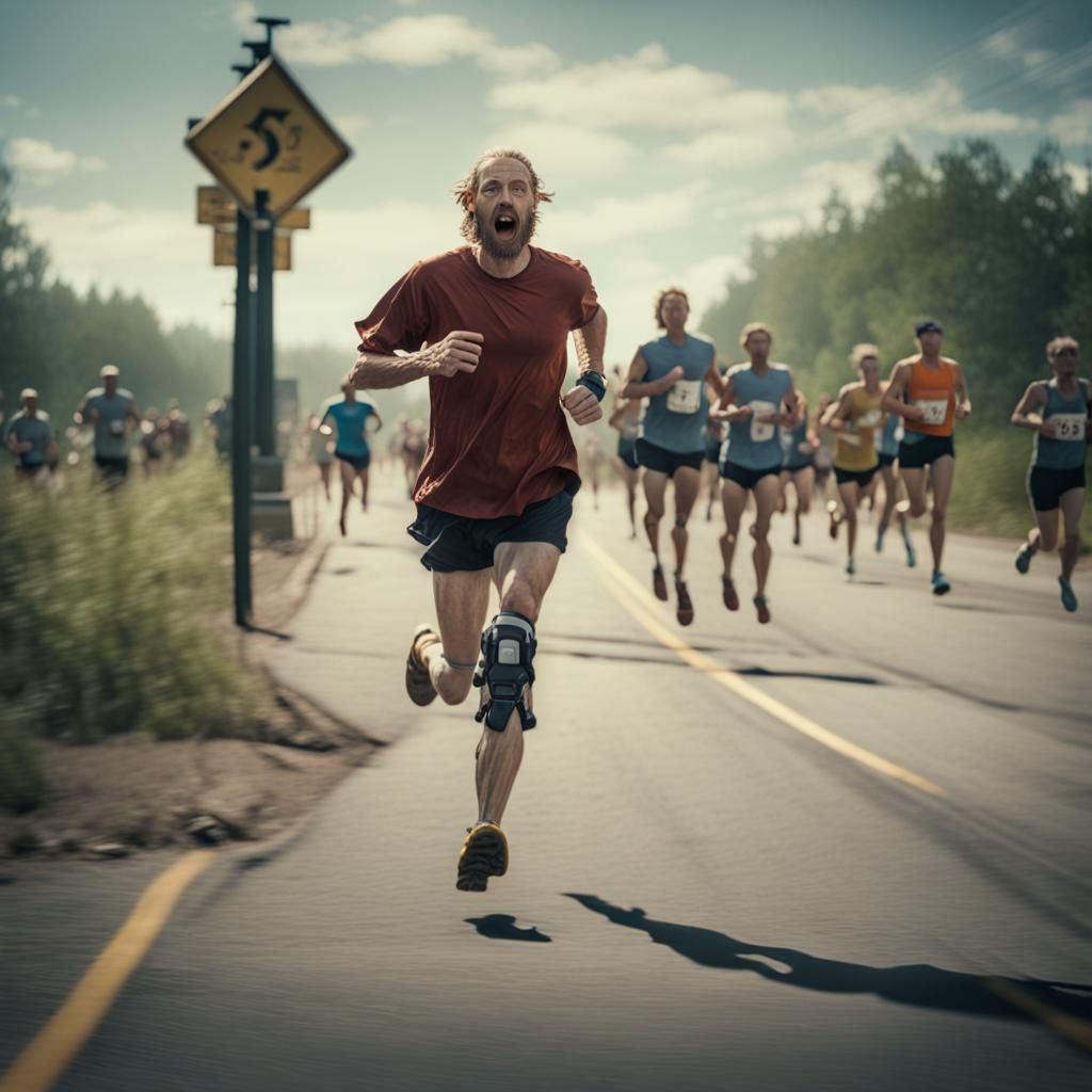 Marathon Runner with Prosthetic Leg in Cinematic Style