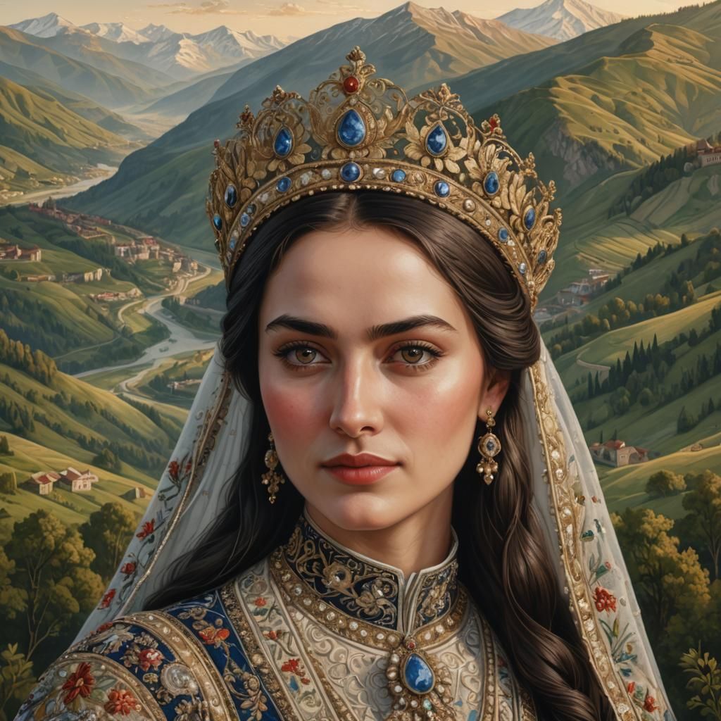Georgian Queen Portrait in Ancient Fresco Style