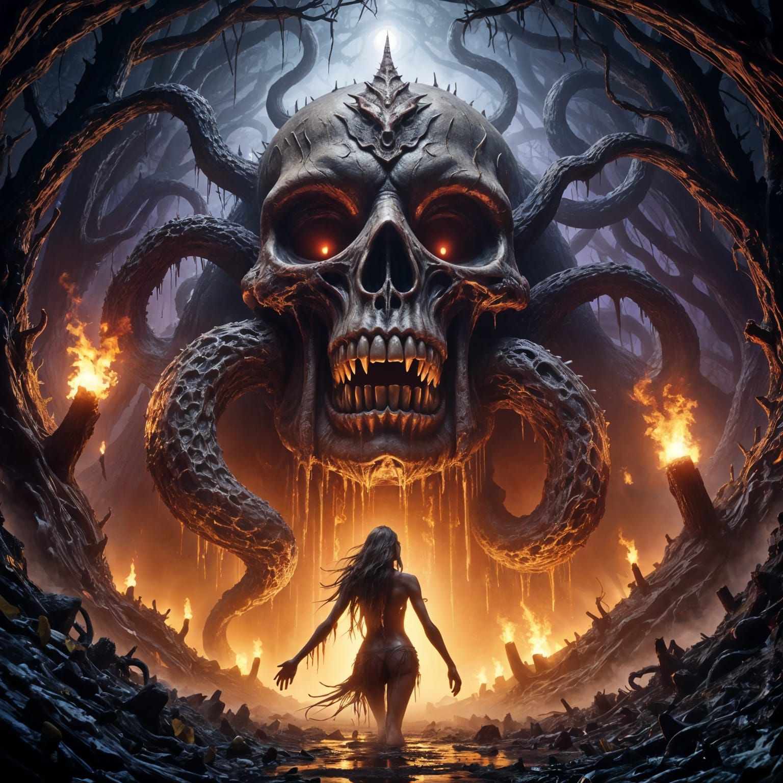 Surreal Dark Fantasy Landscape in Molten Lava Style