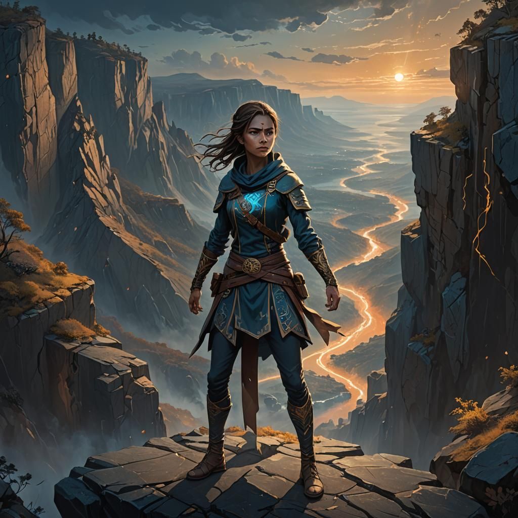 Brave Girl on Cliff Edge: Fantasy Concept Art