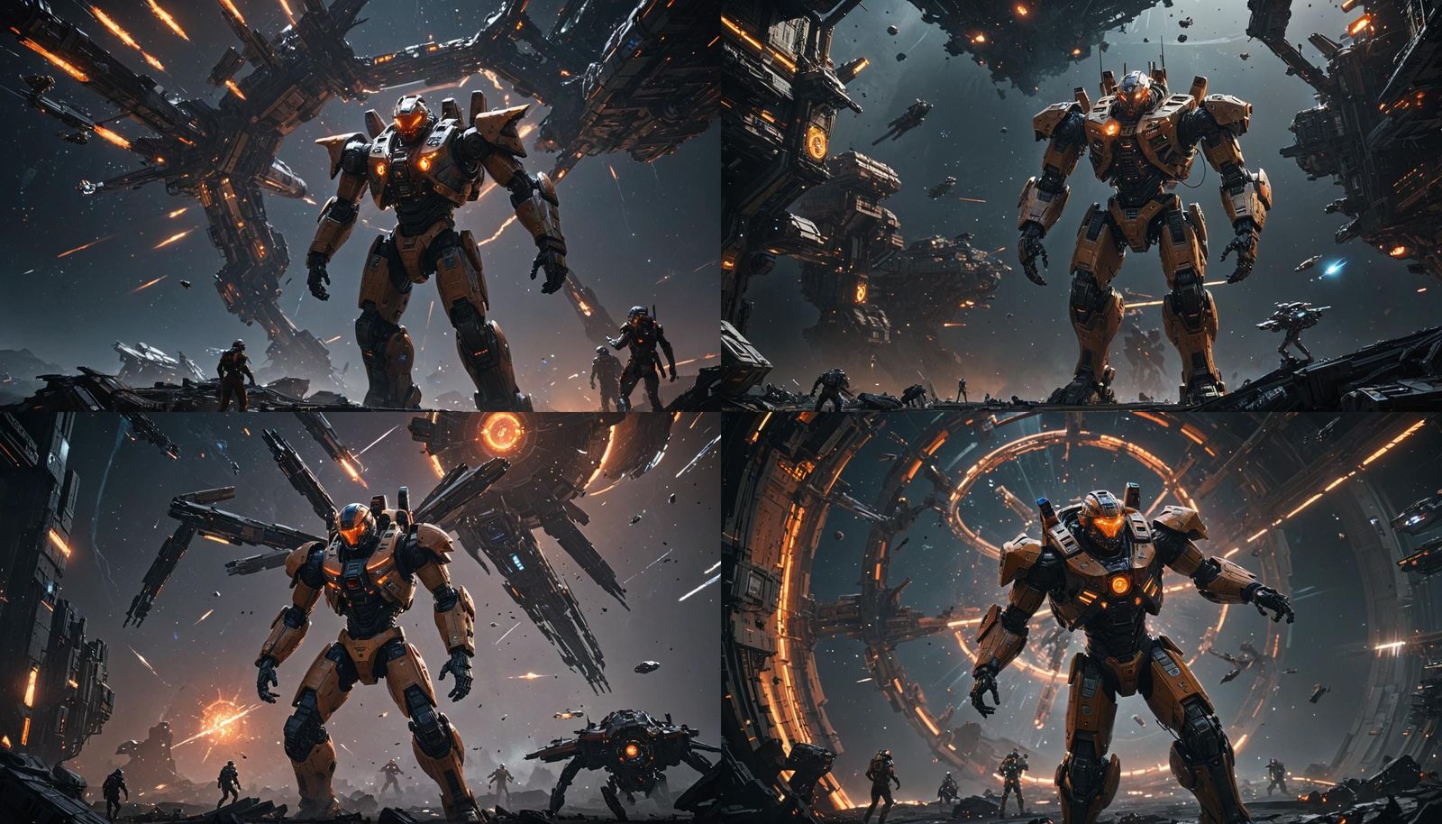 Futuristic Space Station Under Attack with Cyborg Soldier