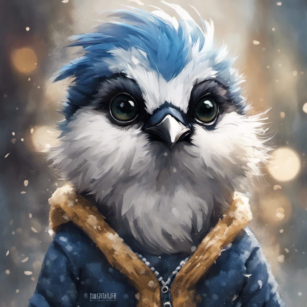 Chibi Bluejay in School Uniform: Cel-Shaded Portrait