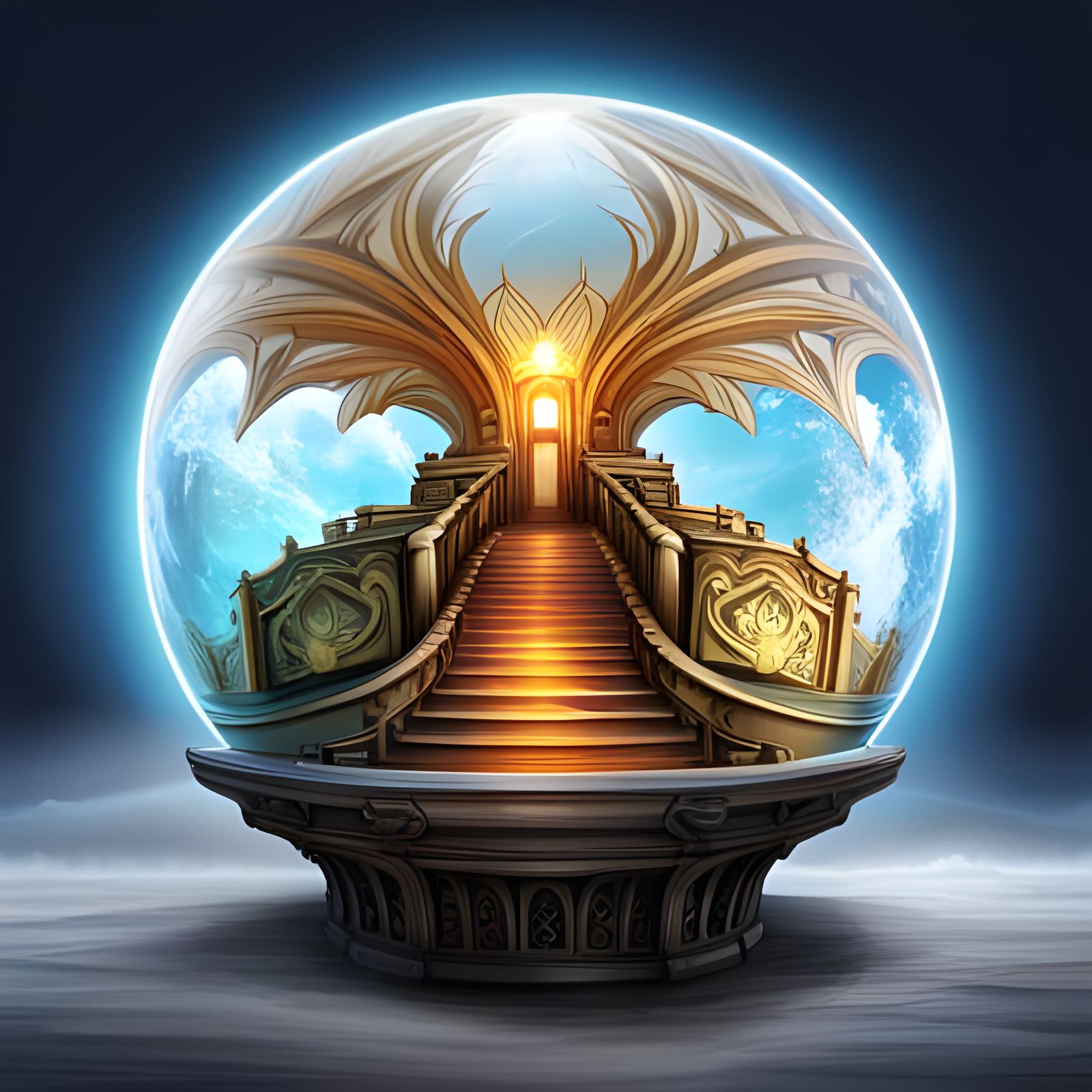 Cosmic Crystal Orb on Pedestal: Digital Illustration