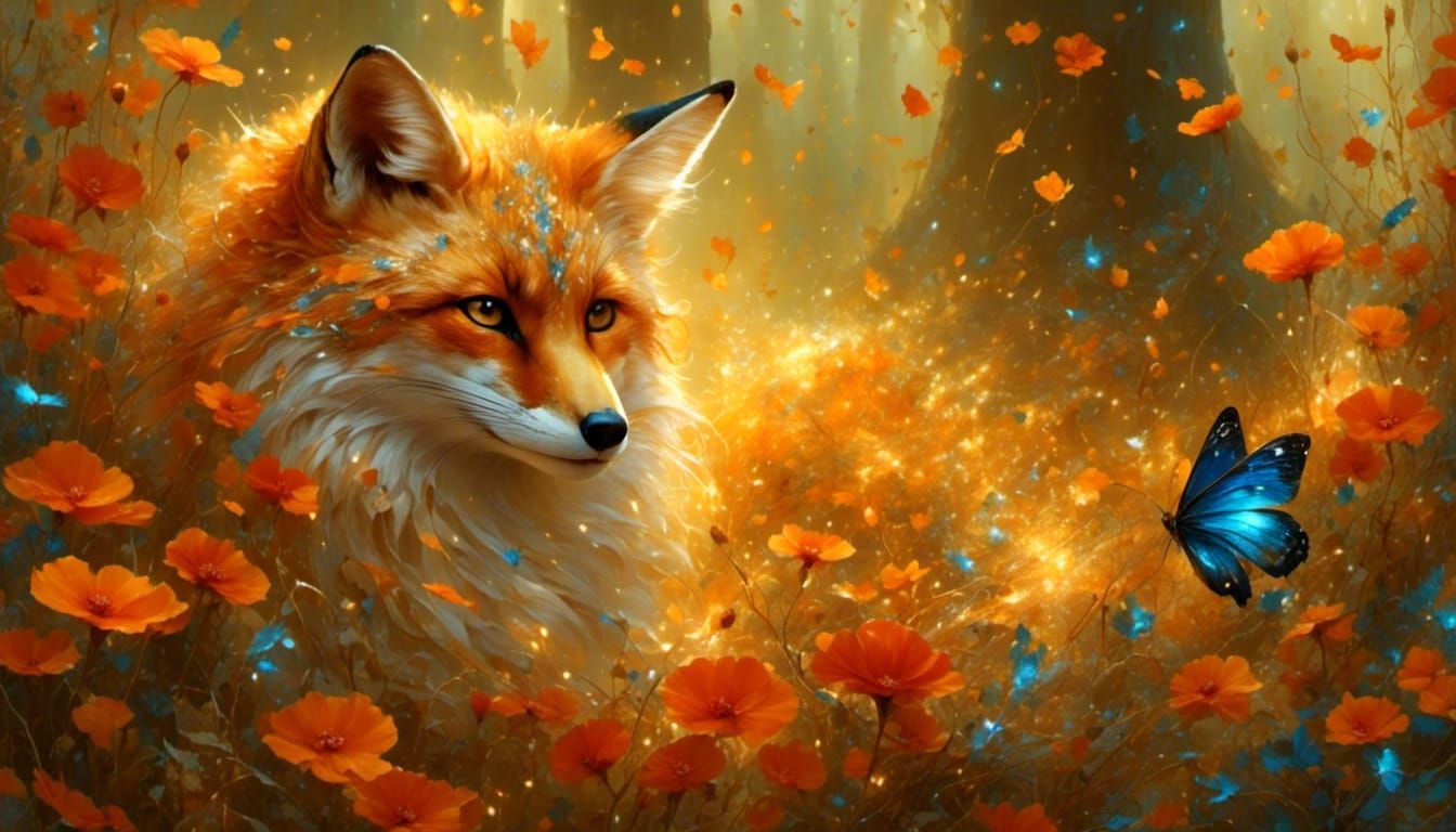 Elf, Fox, and Roses in Ethereal Fantasy Style