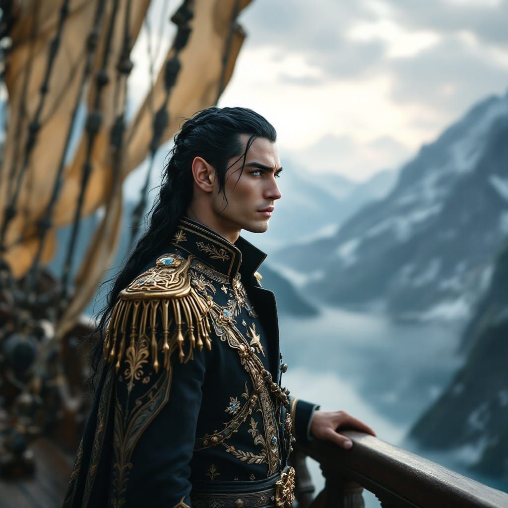 Elvish Airship Captain Portrait in Fantasy Style