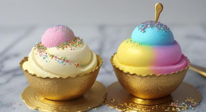 Rainbow Sprinkled Ice Cream Sorbet with Gold Spheres