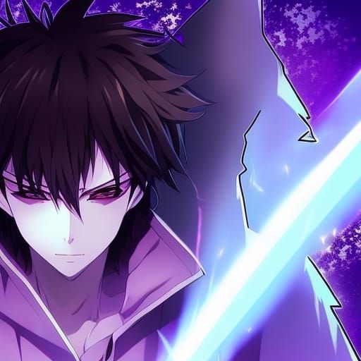 Anime Portrait of Teen Boy with Purple Glow