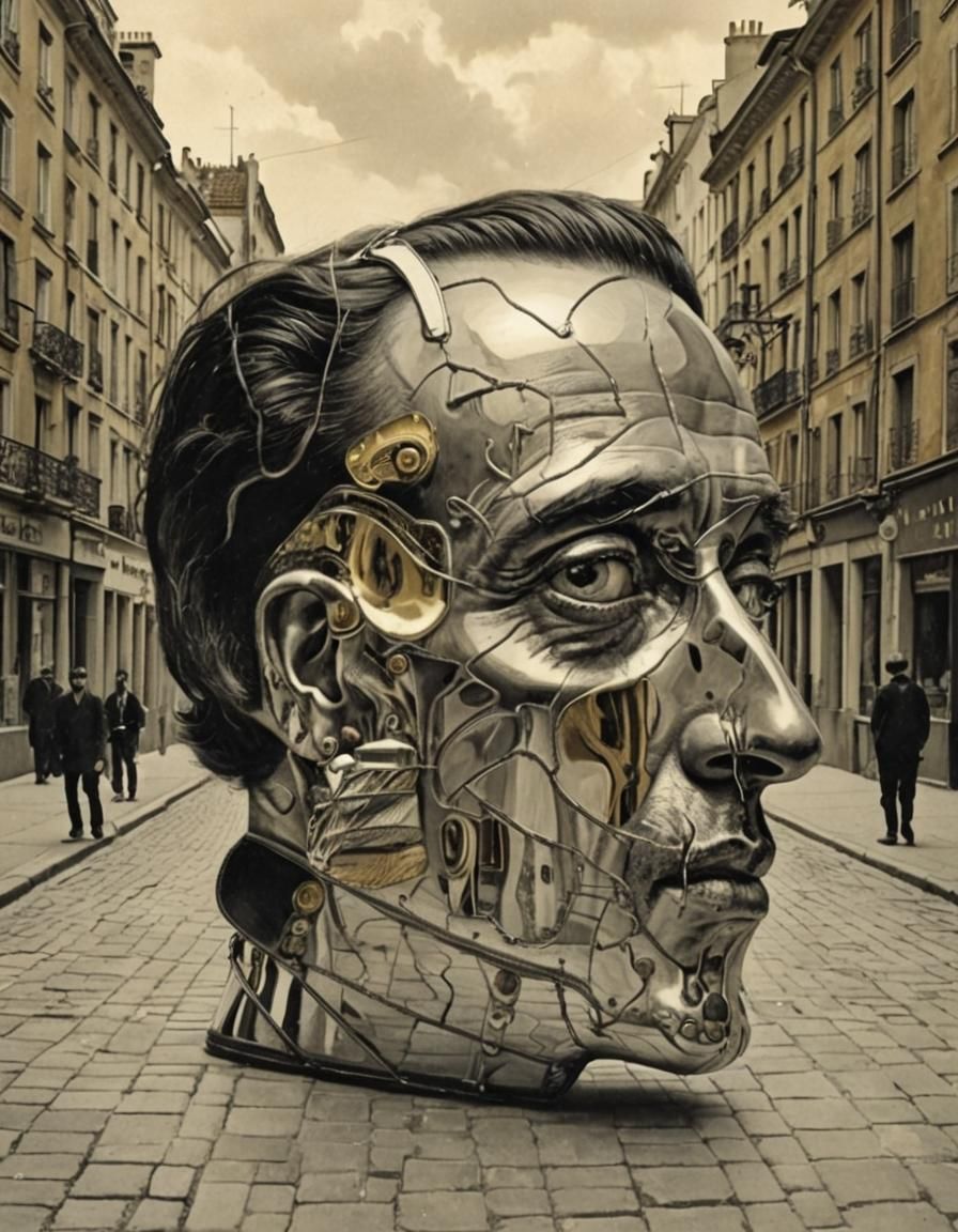 Surrealist Portrait with Scooter, Camera and Skull X-Ray