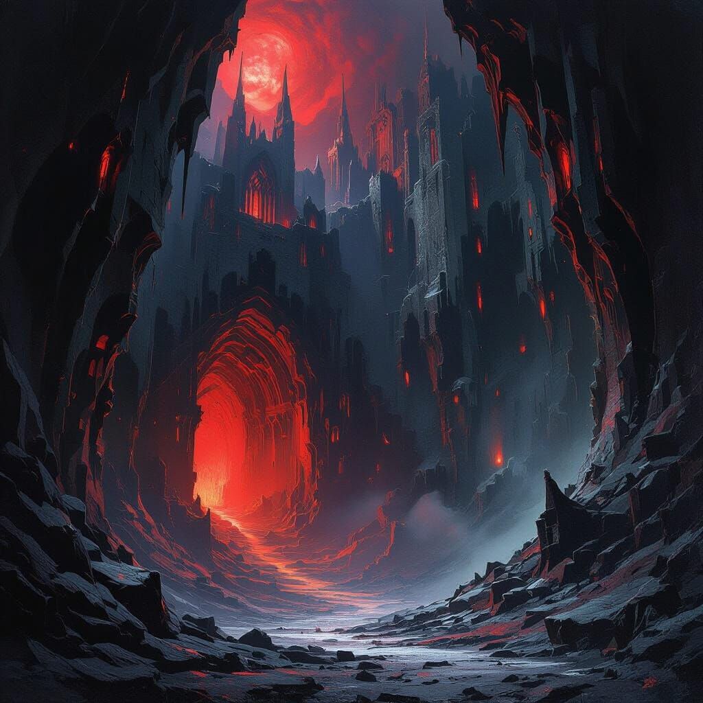 Ominous Red Glow in Dark Abyss Lair