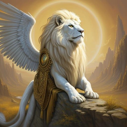 Mythical White Manticore in Oil Painting Style