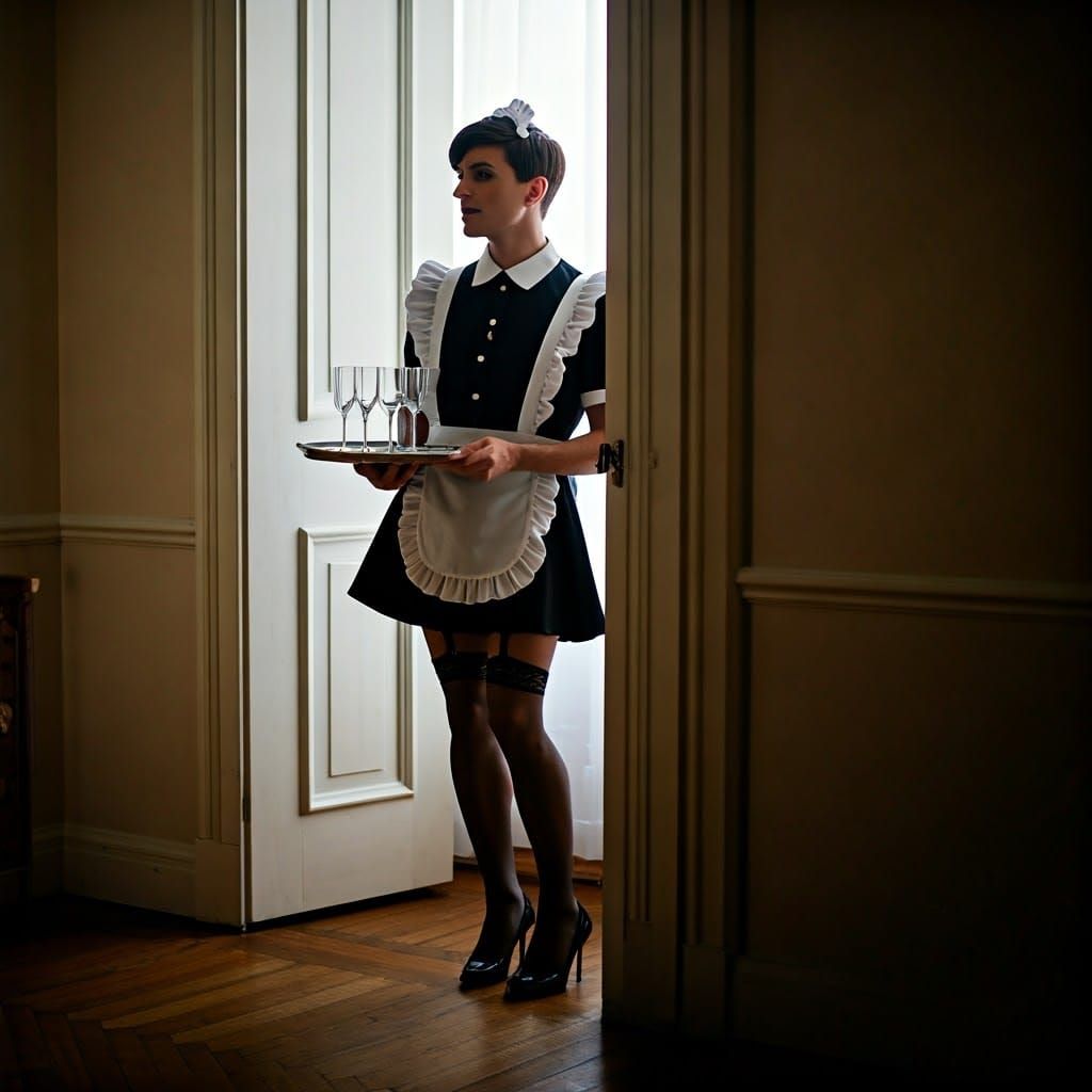 Elegant Crossdresser in French Maid Attire