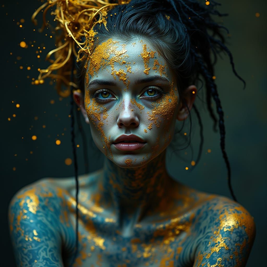 Ethereal Male Portrait in Klimt Style with Neon Accents