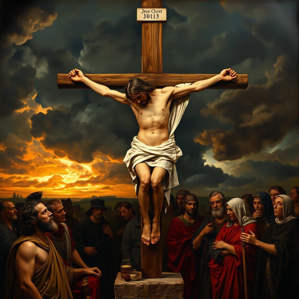 Baroque Depiction of Christ's Crucifixion Amidst Onlookers