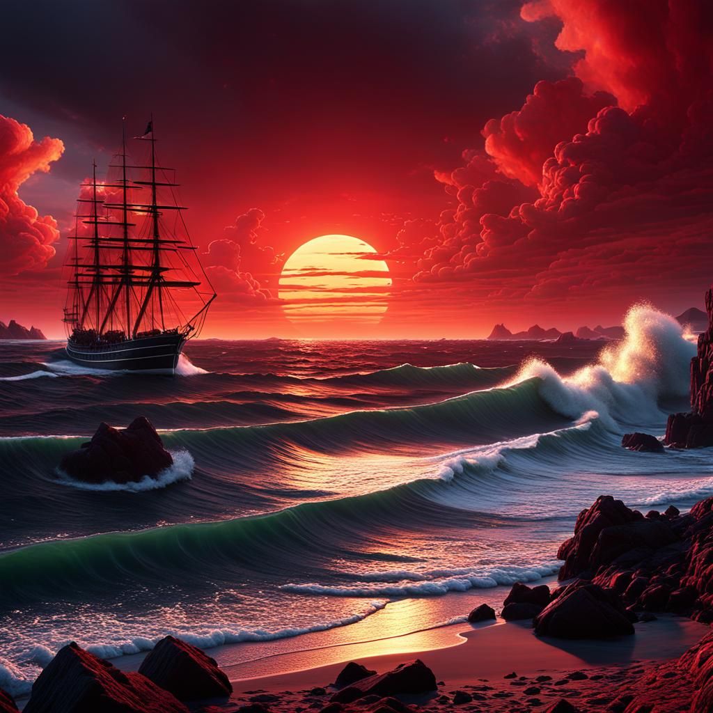 Dramatic Red Sky Digital Painting in 8K Resolution