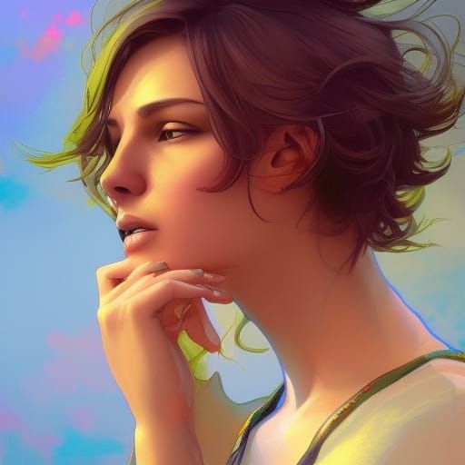 Detailed Portrait of Young Lesbian Woman in Coffee Shop