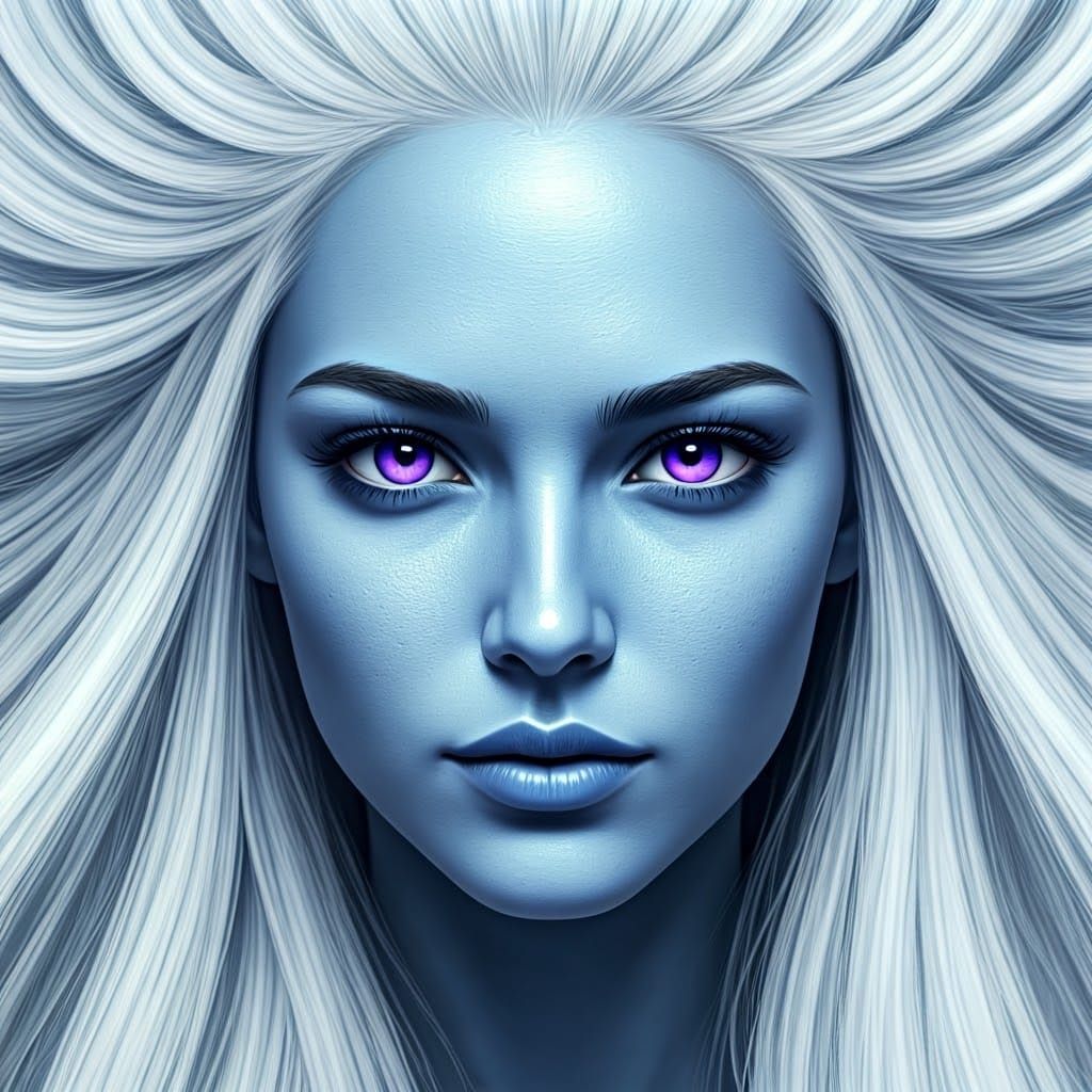 Hyperrealistic High-Fashion Portrait in Porcelain Blue and P...