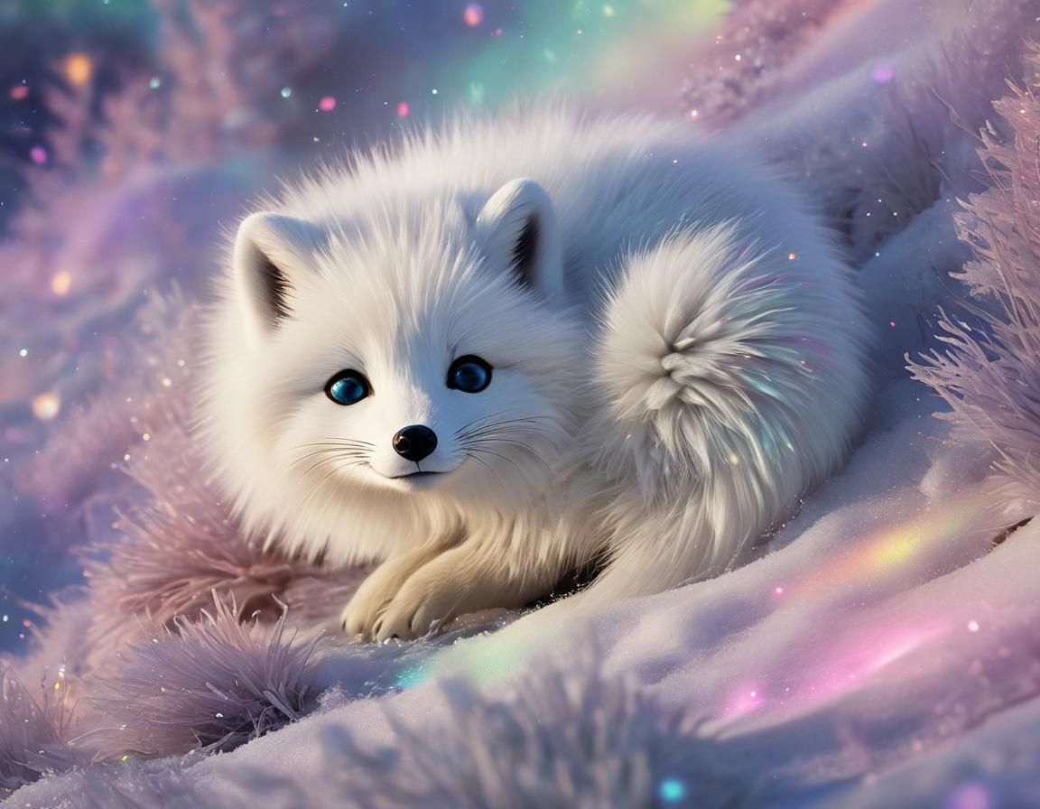 Rainbow Arctic Fox Cub in Pixar Style