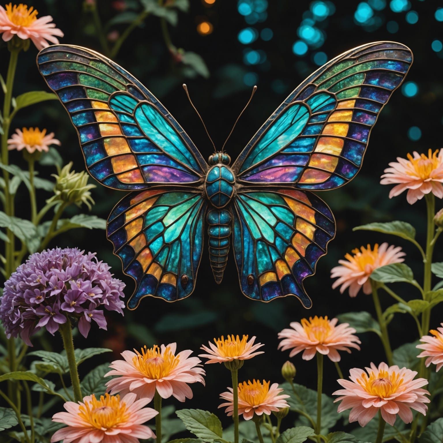 Whimsical Moth with Iridescent Stained Glass Wings