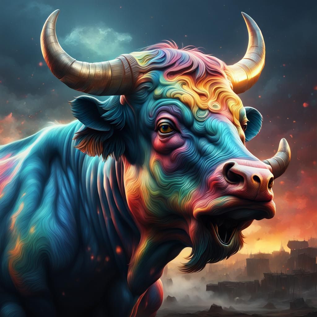 Dramatic Digital Painting of a Raging Bull
