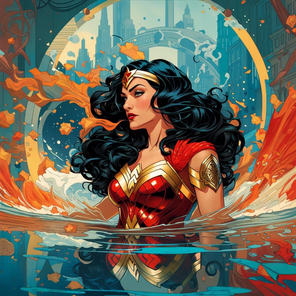 Wonder Woman's Mirrored Reflection: Hyperrealistic Digital A...