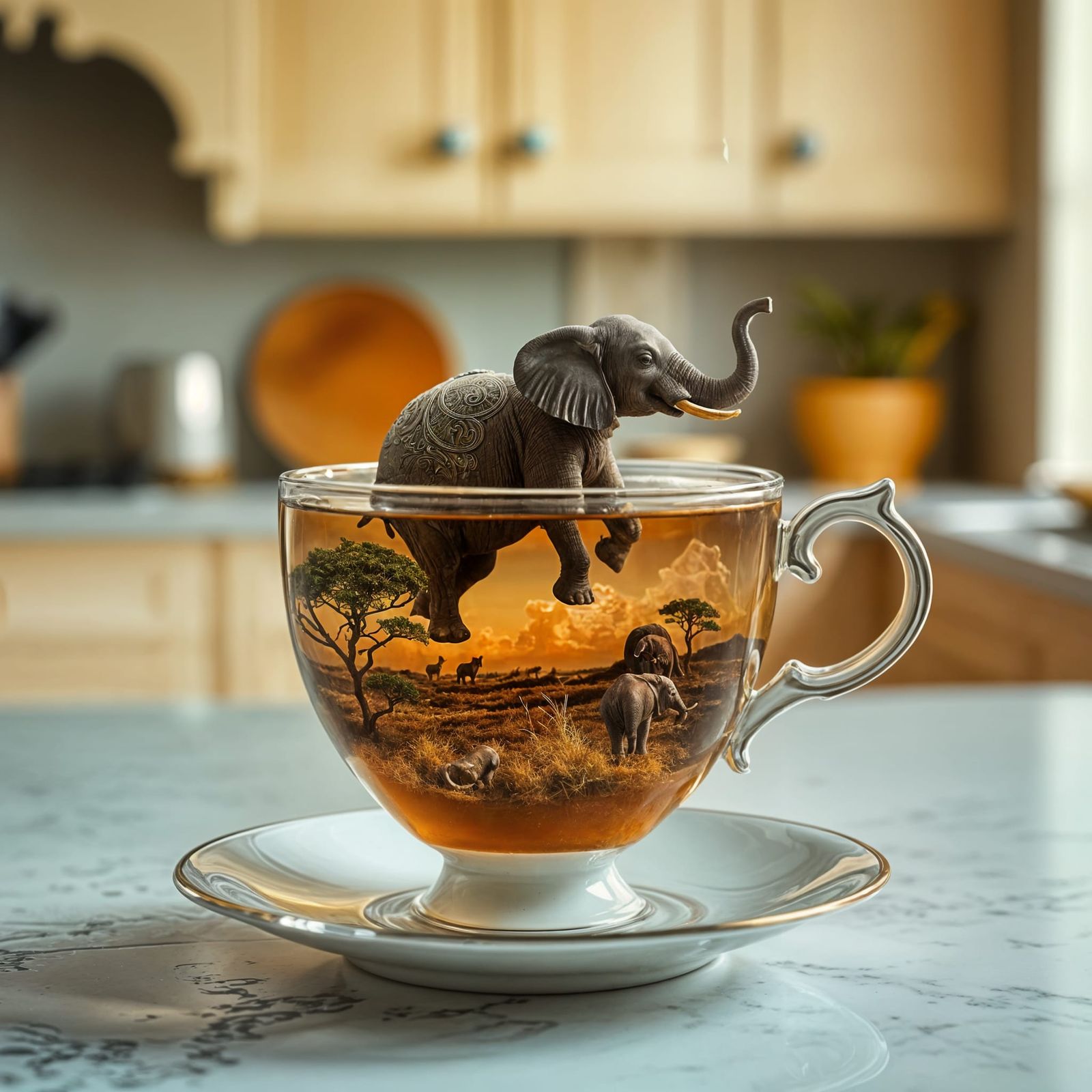 Miniature Savanna Elephant Overfills Teacup