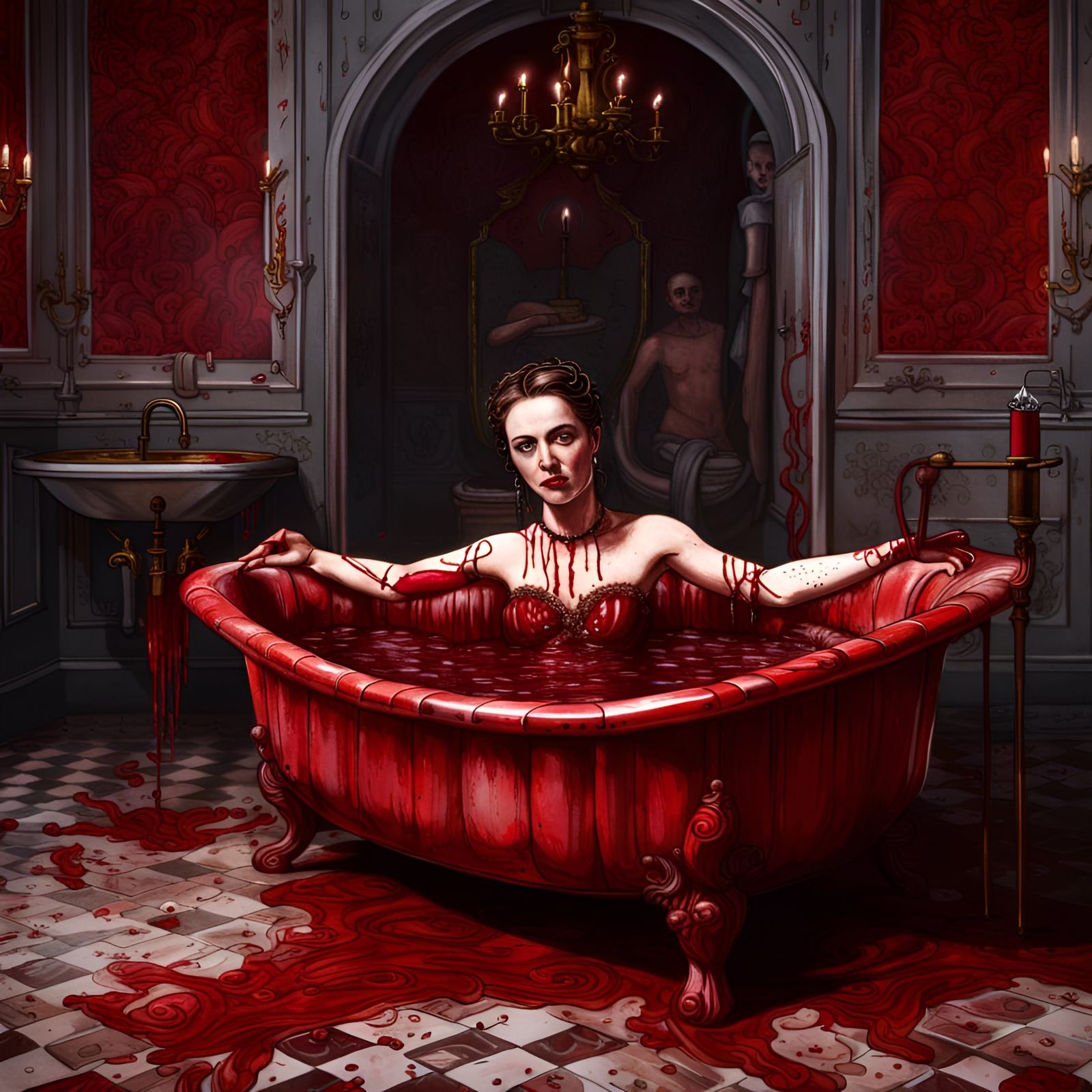 Hungarian Countess Elizabeth Bathory bathing in the blood
