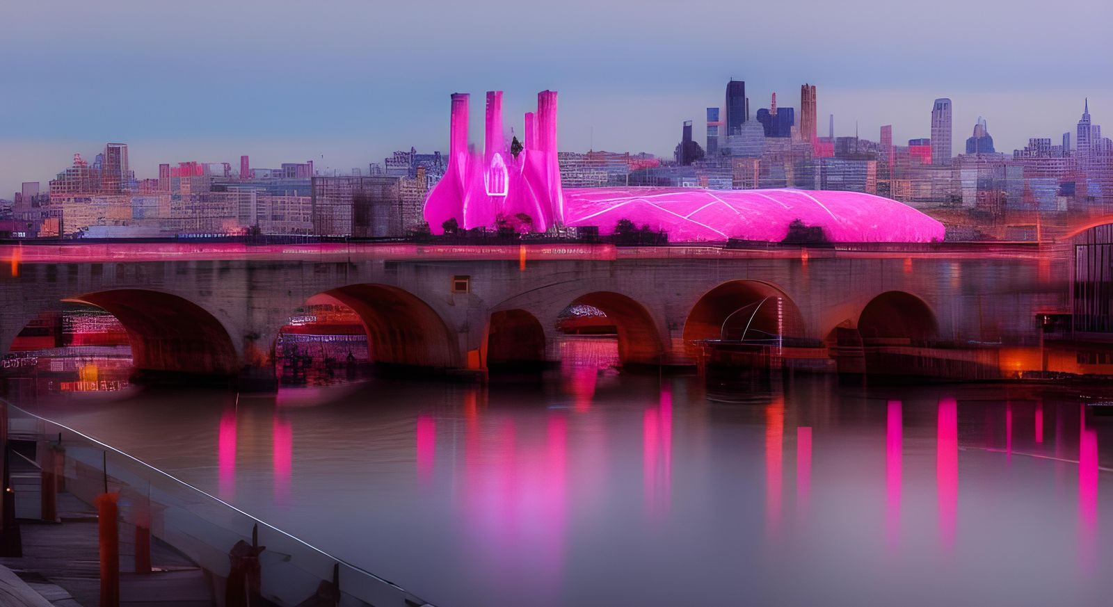 Pink Landmarks Light Up City in Eraserpunk Style