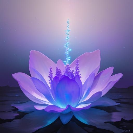 Bioluminescent Flower on Moonscape in Watercolor Style