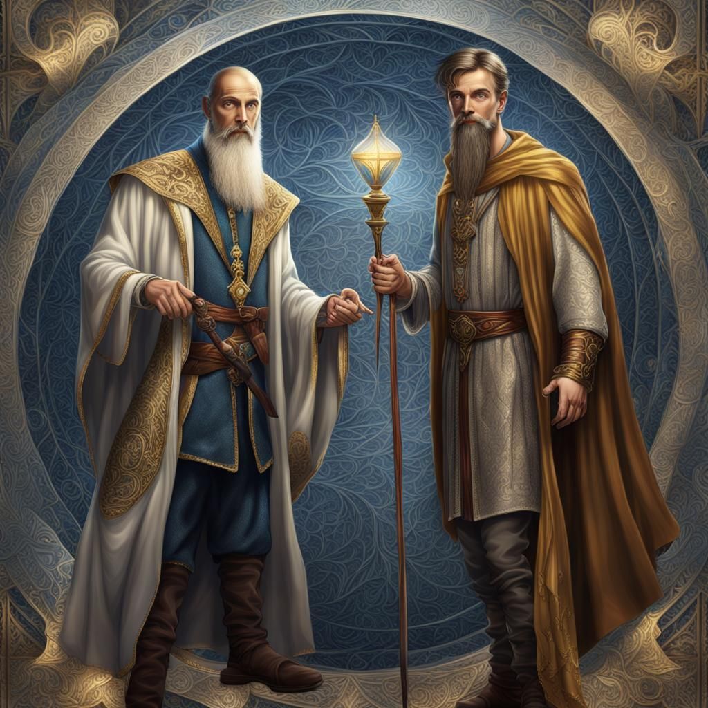 Merlin and King Arthur in Art Nouveau Style