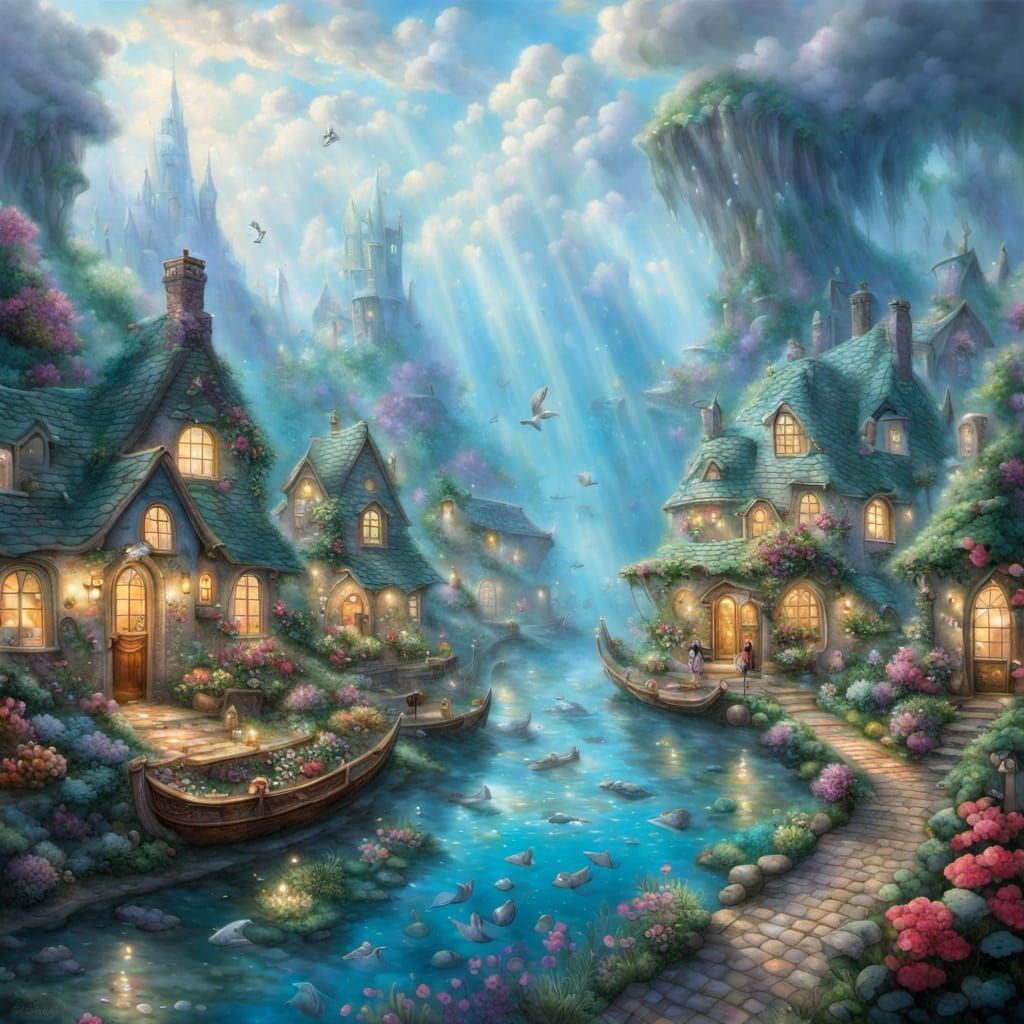 Underwater Mermaid Village in Ethereal Fantasy Style
