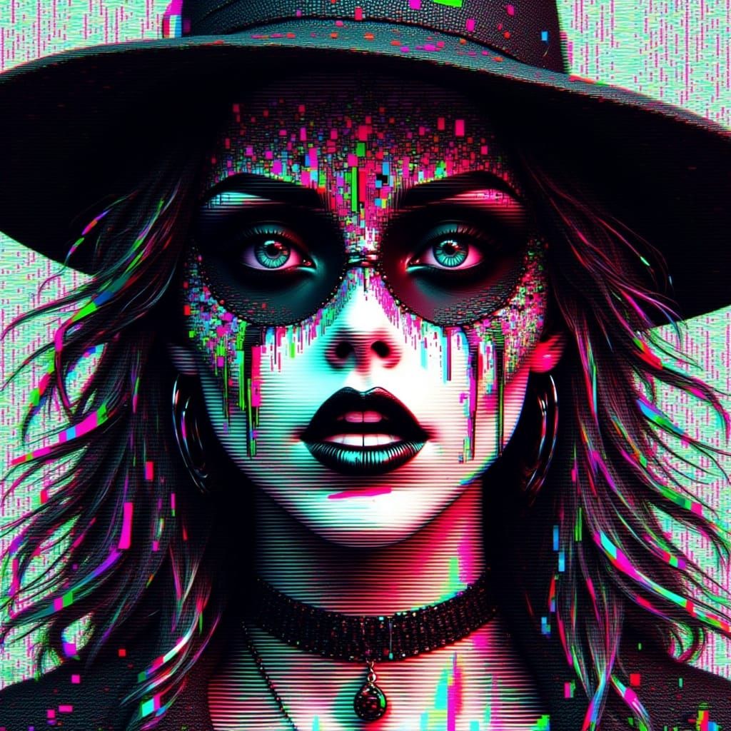 Surreal Glitch Art Depiction of a Witch