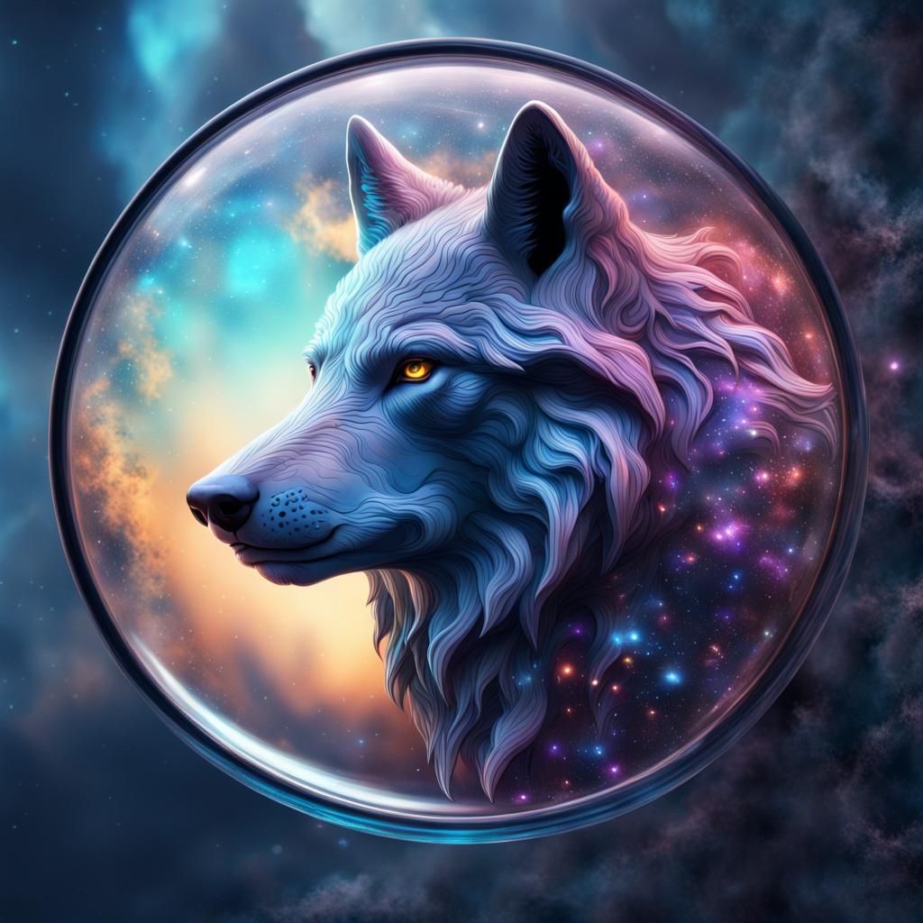 Glass Wolf Containing Galaxy: Detailed Digital Painting