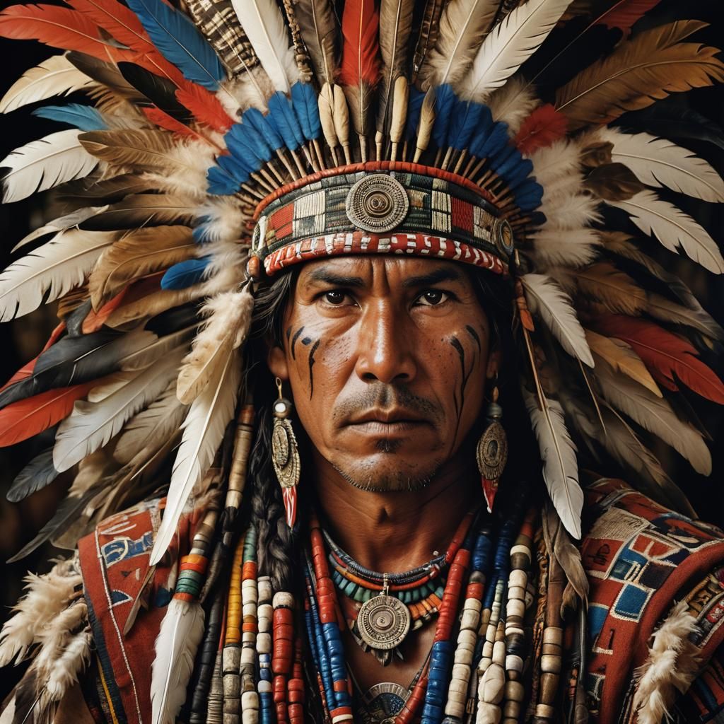 Indigenous Warrior Portrait in Dramatic Studio Lighting