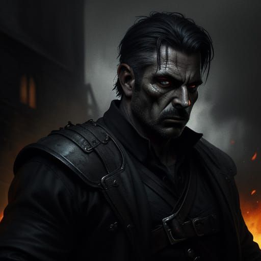 Fireman Amidst Flames in Dark Fantasy Style