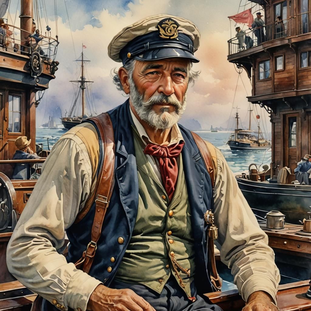 Salty Sailor in Romantic Watercolor Art Deco Style