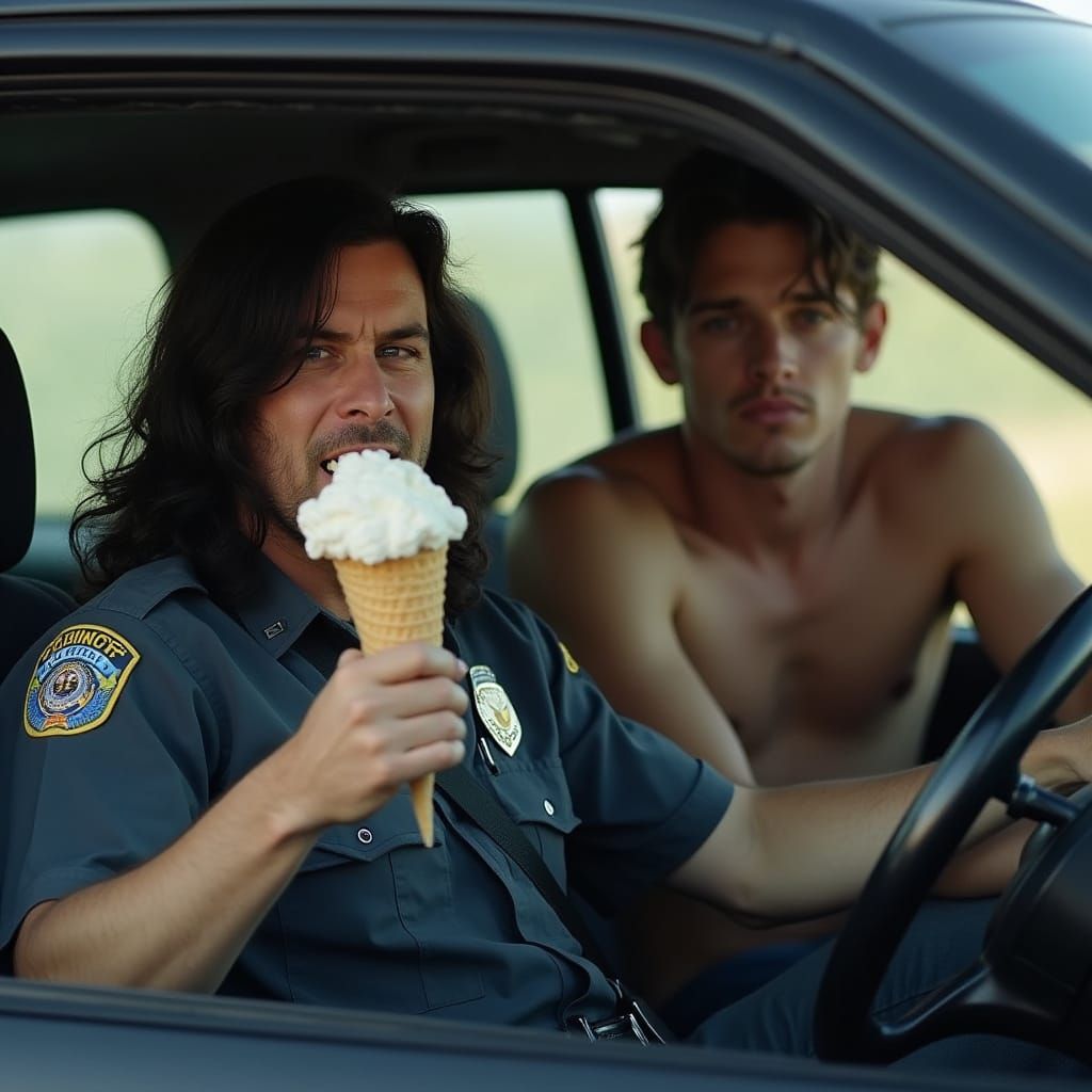 Cop Eats Ice Cream, Prisoner Sweats: AI Image