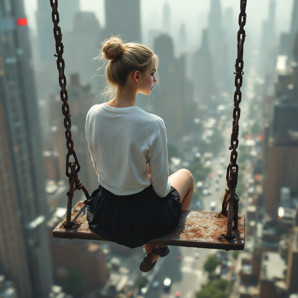 Girl Lost in Thought Amidst Urban Jungle