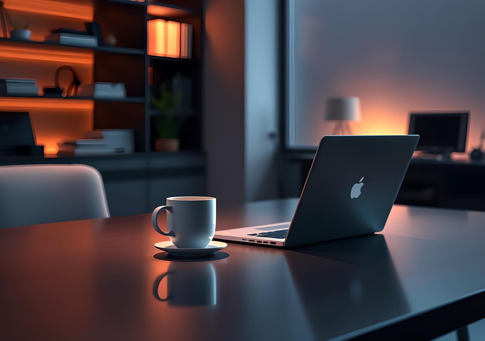 Coffee Cup and Laptop in Clean Office: Digital Art