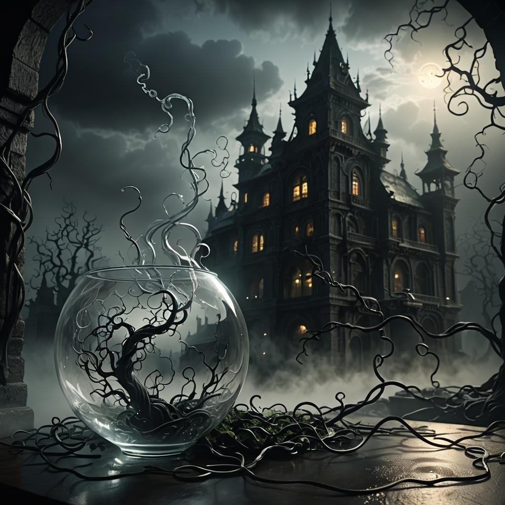 Mystical Glass Shape in Fog: Dark Fantasy 3D Render