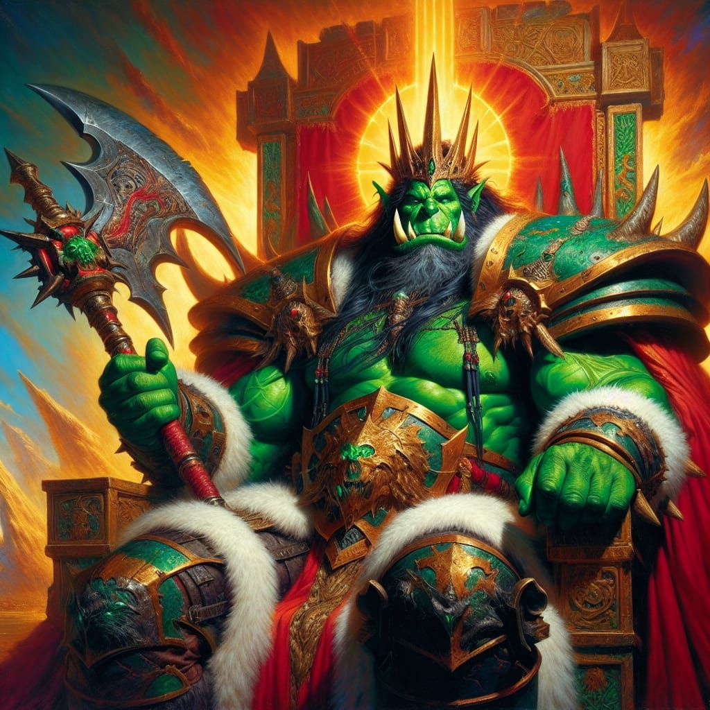 Orc Emperor on Golden Throne as Oil Painting