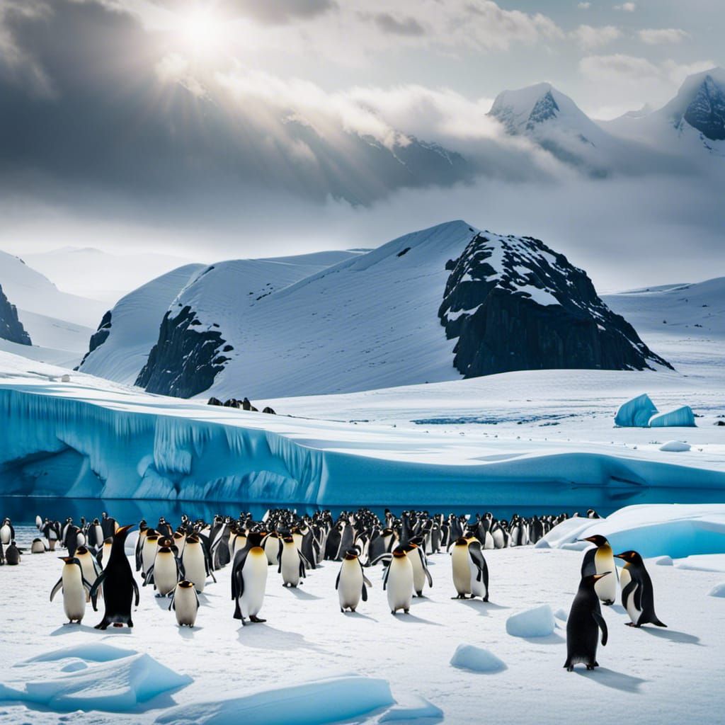 A icy landscape with penguins